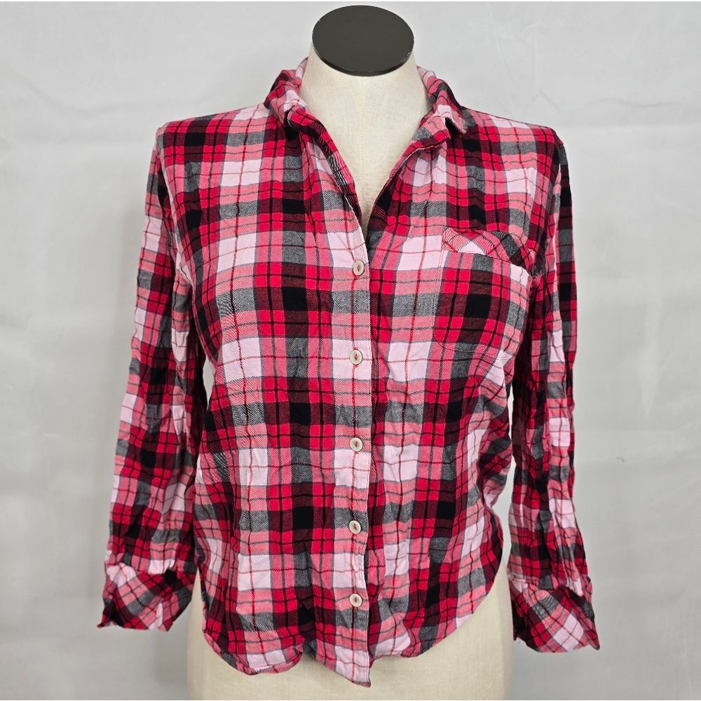 3/$25 Victoria's Secret Long Sleeve Button Down Plaid Flannel Pajama Top Sz S